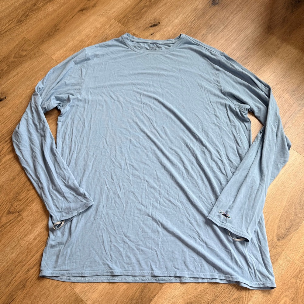 Patagonia Mens Tropic Comfort Long Sleeve Shirt Light Blue Fish Logo Size XL